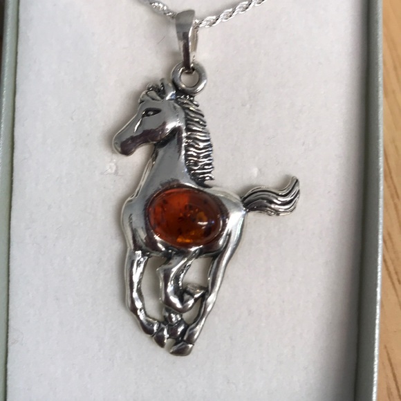 STERLING SILVER AMBER HORSE PENDANT RETAIL 279 NWT - Picture 5 of 5